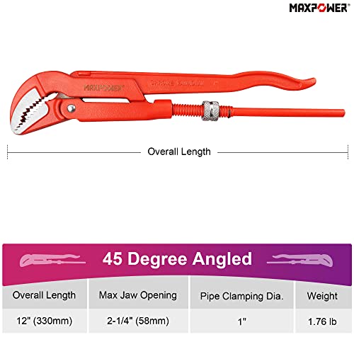 Maxpower 12 Inch Swedish Pipe Wrench, 45 Degree Angled #TOP2