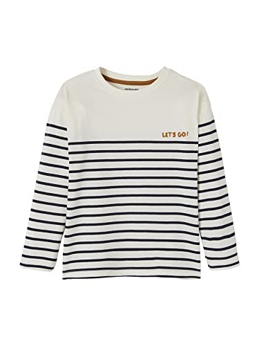VERTBAUDET Tee-Shirt marinière garçon détail Flocage Velours Ivoire rayé 8A