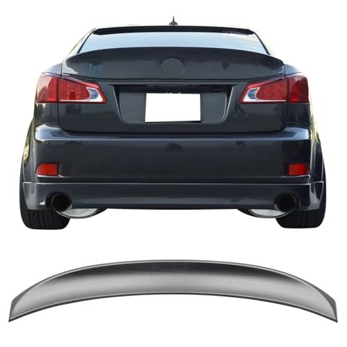 IKON MOTORSPORTS, Trunk Spoiler Compatible with 2006-2013 Lexus IS250 / IS350 / is F Sedan 4-Door, WD Style Unpainted Black ABS Plastic Rear Trunk Lid Spoiler Wing Lip