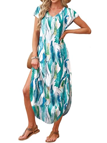 Image of RUMIA Summer Maxi Dresses for Women Cap Sleeve Long Sundress with Pockets