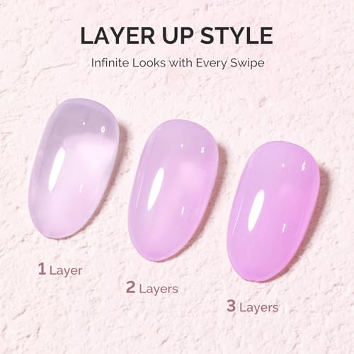 Image of MelodySusie Jeweliver Gel Nail Polish, 0.5Fl Oz Pink Puprle Jelly Gel Polish Sheer Translucent Nude Soak Off UV LED Light Cure Spring Summer Colors Manicure Nail Art DIY at Home JM07