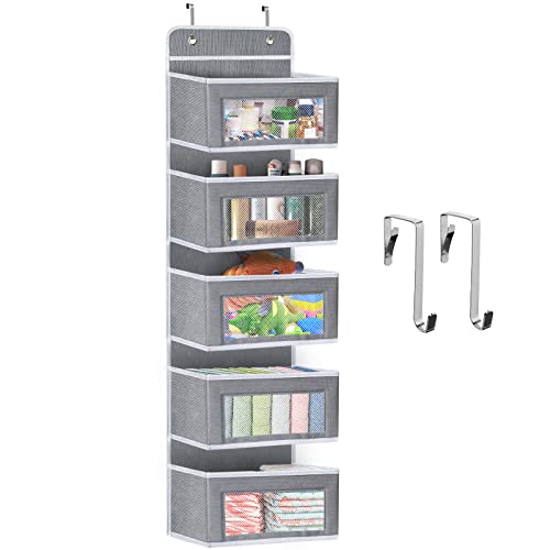 Vaisoz Over The Door Organizer,5 Large Pockets Fabric Wall Mount Storage With Mesh Clear Window,Over Door Hanging Organizer For Bathroom Closet Nursery Bedroom,Toys(Grey) #TOP8