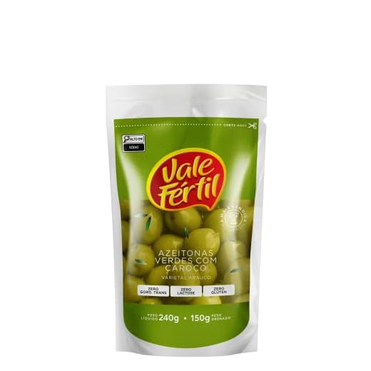 Azeitona Verde em Conserva com Caroço Vale Fértil Sachê 150g, Pequeno