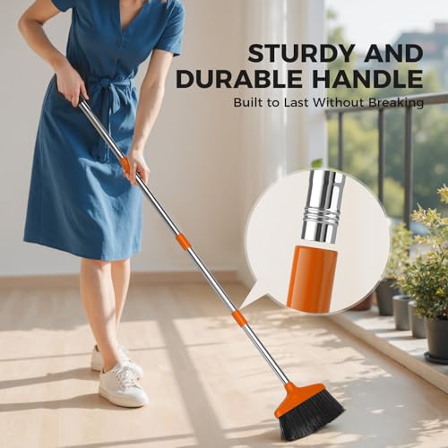 Image of Handy Broom, Indoor /Outdoor Brooms, Duty Kitchen Broom, for Home Garage Kitchen Office Courtyard Lobby Patio Lawn Concrete (1, Orange)