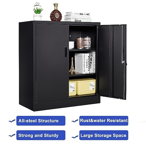 Ichenggd Small Locking Cabinet,Metal Storage Cabinet With 2 Doors And 2 Shelves, 35.4 Inch Counter Height Lockable Steel Storage Cabinet For Garage Home Office Warehouse (35.4" H) #TOP6