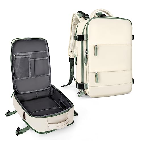 Mochila de viagem coowoz Grande, impermeável, para mulheres e homens, bagagem de mão, para esportes ao ar livre, trilhas, Branco, verde, 25L, Mochilas de viagem