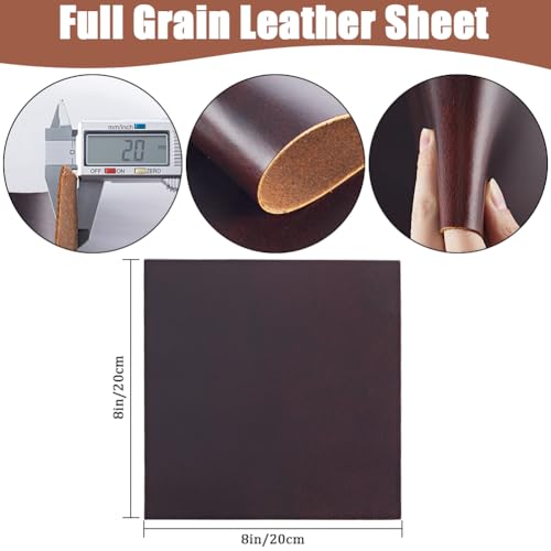 GORGECRAFT 8 x 8 Inch 2mm Thick Genuine Leather Pieces Square Leather Glossy Full Grain Leather Sheet Cowhide Leather Sheets Fabric for DIY Crafts Bracelets Jewelry Making Coconut Brown - Image 2