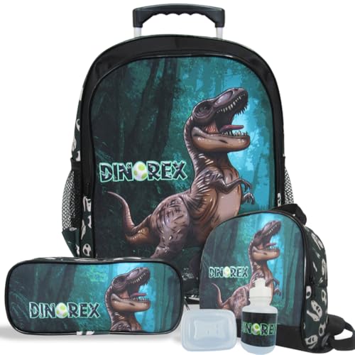 Kit Mochila Dinossauro Rex Com Rodinhas Tam G com Lancheira e Estojo