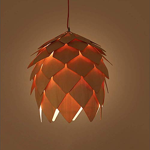 Lustre LED suspension cône de pin plafonnier bois salon chambre