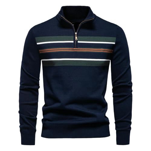 Pull décontracté à rayures style camionneur avec fermeture zippée moderne pour homme
