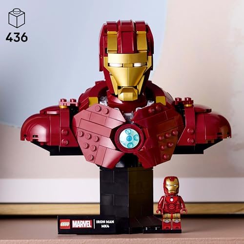 LEGO | Marvel Iron Man MK4 Büstü 76327, Yetişkin Kadınlar ve Erkekler için Baskılı Bir İsim Levhası ve Çıkarılabilir Iron Man Minifigürü İçeren Koleksiyonluk Model Yapım Seti, Hediye Fikri (436 Parça) - Görsel 3