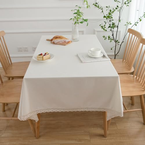 Nappe rustique beige en coton et lin pour de chaleureux repas de famille