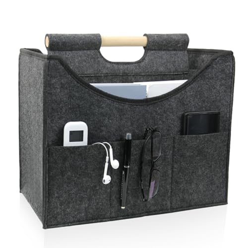 RSHVSMS Filz Zeitungskorbmoderne Zeitungs- und Zeitschriftenregale, großer Holzgriff tragbarer Aktenregal, verwendet für Haus und Büro Lagerung(schwarz)