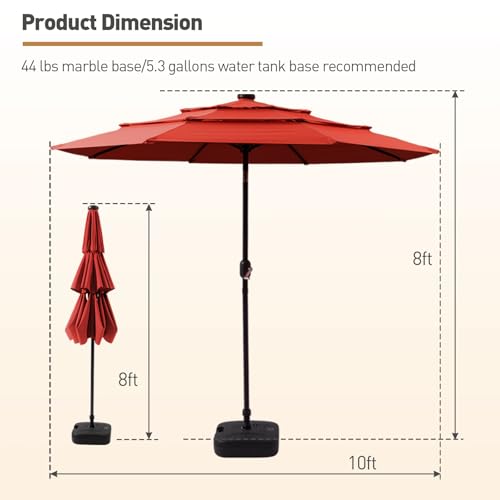 COSIEST 10FT 3 Tiers Patio Umbrella with Solar Lights, LED Outdoor Umbrellas with 8 Sturdy Ribs, Market Patio Table Umbrella with Push Button Tilt, Pool Umbrellas for Garden, Pool, Backyard - Thumbnail 2