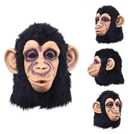 Syengery Máscaras de gorila, disfraz de chimpancé realista, tocado de chimpancé, tocado de mono, máscara de látex de respiración suave de mono para disfraz de cosplay de Halloween para adultos