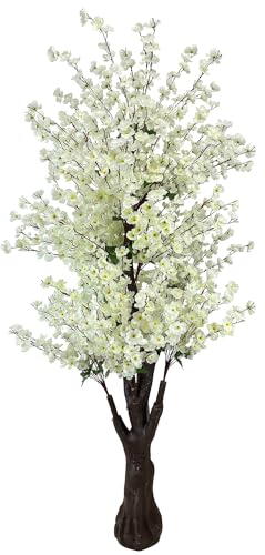 Cherry Blossom Tree 6.5Ft,Faux Peach Blossom Tree White Artificial Cherry Blossom Tree for Wedding Office Home Living Room House Outdoor Indoor Decor White