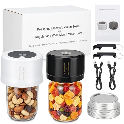 Reespring Mason Jar Vacuum Sealer Kit - 2 Separate Vacuum Sealers for Wide Mouth Mason Jar and Regular Mouth Mason Jars Respectively- Also comes with 20 Canning Lids for Mason Jars