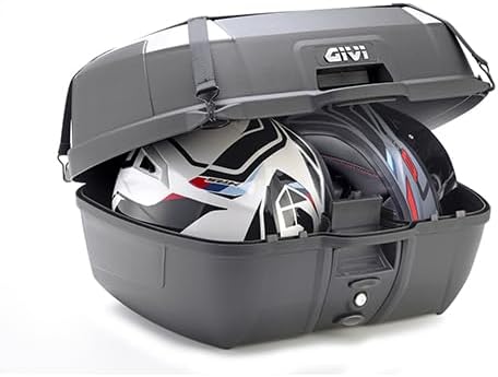 GIVI Monolock top case open with two helmets inside
