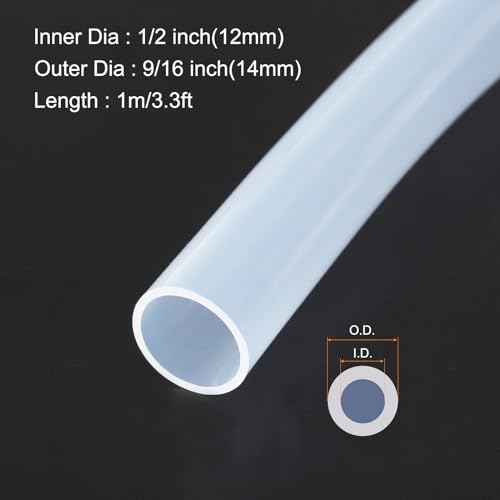 Image of 1m(3.3ft) 12mm(1 /2 inch) ID x 14mm(9 /16 inch) OD Silicone Tubing Clear Industrial Plastic Tubing Pure Silicone Hoses for Pump Siphoning Draining Irrigation Brewing