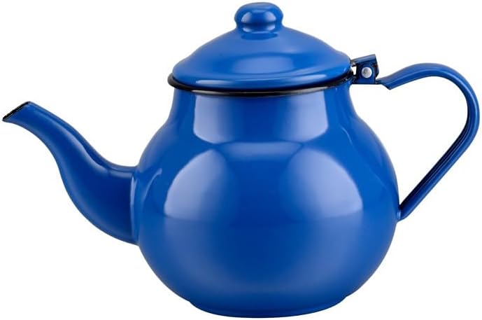 Vintage Enamel Tea Kettle - 1.1L Bell Pot with Ergonomic Folding Handle for Gas & Induction Stoves(Blue,2.5L)