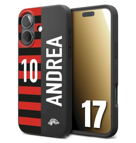 CUSTOMIZZA - Custodia cover nera morbida in tpu compatibile per iPhone 17 personalizzata calcio football nome e numero calciatori rossonera