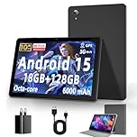10.1 Inch Tablet, Android 15 Tablets with 18GB RAM+128GB ROM(Expand to 1TB), Octa Core 1280 * 800 IPS HD Display, 6000mAh Battery, Dual 5MP+8MP Camera, 5G/2.4G WiFi