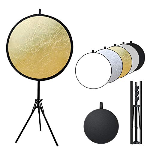 Spardar Fotostudio Verlichting Reflector en Stand Kit: 42"/110 centimeter 5-in-1 Multi-Disc Reflector, 75 inch Lichtstandaard en Metalen Reflector Klemhouder voor Foto Video Portret Fotografie