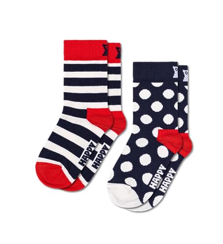 Happy Socks Kids Crew Socks- Classic Stripes Styles in Gift Box Sets- Ages 2-9Y (US, Numeric, 7, 9, Regular, Regular, Kids 2-Pack Stripe Socks Red, Blue and White)