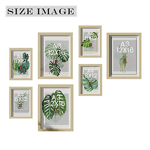 Image of PAINTINGMANTRA Wall Decor Green Leaves Set of 7 Framed Art Prints Gallery Paintings for Home Gallery, Bedroom, Living Room & Office (Size - 3-12 x 16 & 4-8 x 12 Inches)