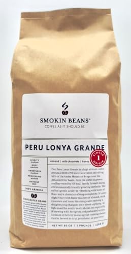 Smokin Beans Peru Lonya Grande Unroasted Green Arabica Coffee, 5-Lb, 1ct
