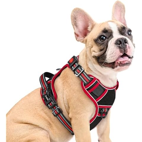 Eagloo Dog Harness Medium Sized, Easy Wearing with 3 Buckles, Adjustable No Pull Pet Harness with 2 Rings for Walking, No Chock Reflective Soft Padded Vest with Control Handle, Black & Red, M Cover