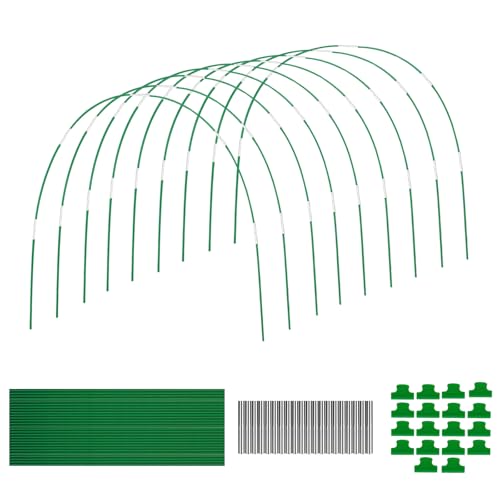 OdiuK Aros de invernadero para camas elevadas, 36 aros de jardín de 17 pulgadas para túnel de red, aros desmontables de fibra de vidrio con 18 clips de red, aros de soporte, aros de jardín para red de