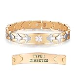 LinnaLove Flying Fish Medical Alert Bracelets for Men Women Gold Stainless steel TYPE 1 DIABETES Medical bracelets-8.5 IN