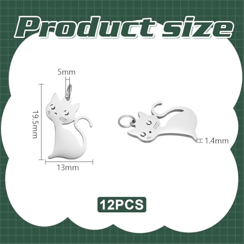 UNICRAFTALE 12pcs Cat Charm Cute Lovely Pet Cat Pendants Stainless Steel Animal Charms with Jump Ring Jewelry Charms for Keychains Earrings Bracelets Necklaces Jewelry Making DIY Crafts - Image 2
