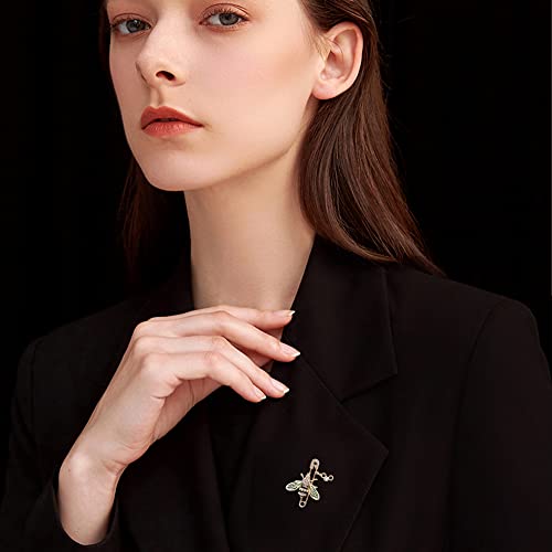 Image of Rhinestone Bee Brooch Pins Women Enamel Crystal Insect Pin Lapel Pin Large Safety Pin (Green)