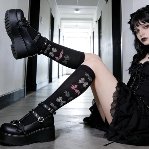 Image of CELNEPHO Mary Jane Shoes Women Cute Ankle Strap Platform Wedge High Heel Pumps Gothic Party Dress Shoes for Women