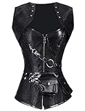 Ideal auch als Piratenkostüm FeelinGirl Damen Korsett mit Stahlstäbchen - Brokatmuster - Retro/Gothic/Steampunk-Stahl ohne Knochen, Schwarz mit 24 Stäbchen, S(EU 34)