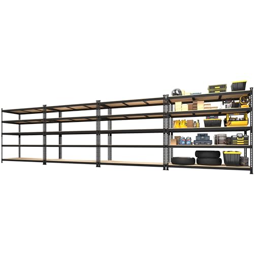 PrimeZone 4 Pack Storage Shelves 48" x 24" x 72", 5 Tier Adjustable Garage Storage Shelving, Heavy Duty Metal Storage Utility Rack Shelf Unit for Warehouse Pantry Closet Kitchen, Black