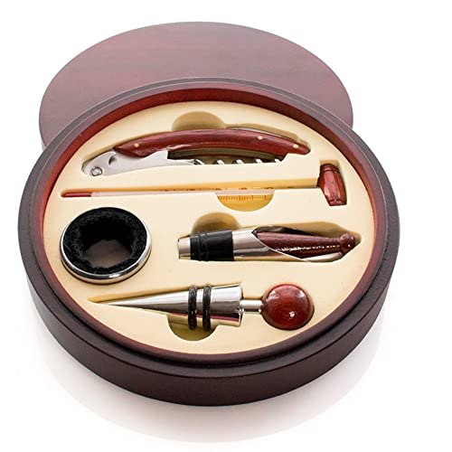 Elegante juego set de vinos con sacacorchos, dosificador, Recoge gotas, tapón y termómetro. Regalos orginales cumpleaños hombres, día del padre, novios, maridos, agradecimientos o Navidad.
