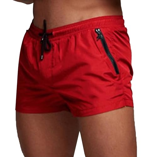 DGHM-JLMY Men's Elastic Waist Workout Shorts Summer Casual Drawstring Beach Shorts Swim Trunks with Liner Zip Pockets