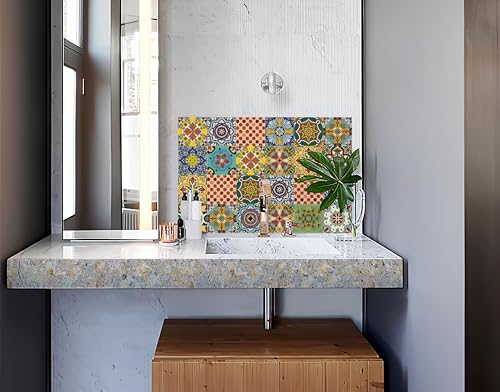 Image of WallDesign Spanish Glaze Tile Sticker - 16 x 24 inch Waterproof Easy Clean Durable Vinyl Decorative Film for Kitchen Counter, Washbasin, Table, Wall, Cupboard-Self-Adhesive
