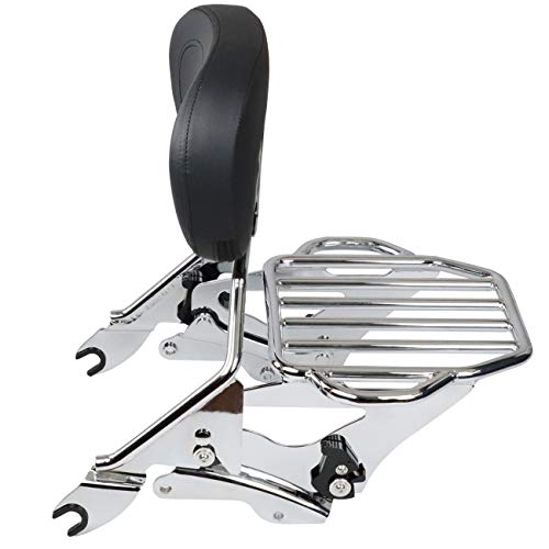 Aufer Chrome Detachable Passenger Backrest Sissy Bar With Backrest Pad + Two-Up Luggage Rack + 4 Point Docking Hardware Kits Compatible With For Touring Street Road Electra Glide Road King 2014-2023 #TOP4