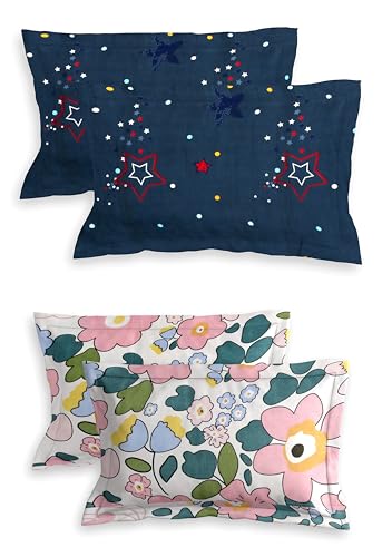 Image of RD TREND Glace Cotton Assorted Pillow Cover Set of 2 (4 Pcs) - Premium 210 TC, Standard Size 18 inchx28 inch | Soft & Breathable Floral Printed Design for Bedroom |Bluestar&Pink