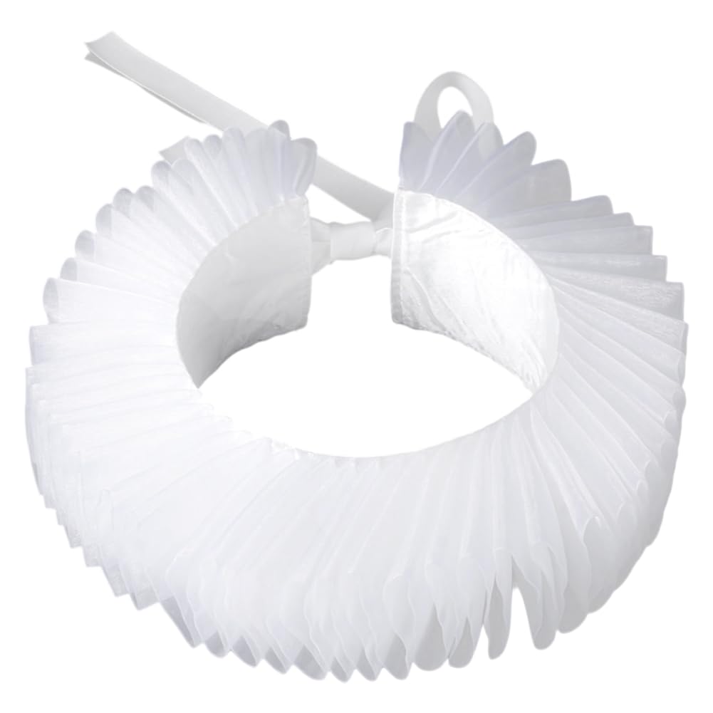 CABODYALS White Ruffled False Collar Victorian Renaissance Medieval Neck Lace Up Detachable Gathered Ruff Sheer Versatile Vintage Clown Faux Collars for Women Clothes Accessories Costume Party Cosplay
