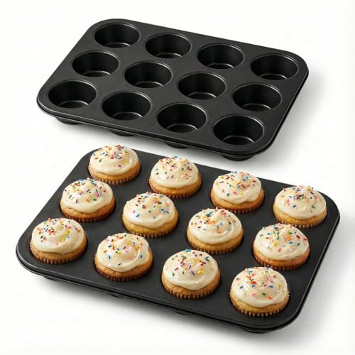 Image of 2 Pack Muffin Tin, Nonstick Cupcake Pan Set, Carbon Steel 12 Cupcake Tray, Cup Cake Pans for Baking, Cupcake Pans for Baking