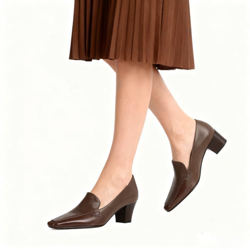 Image of LEHOOR Women Vintage Chunky Block Heel Pumps Shoes Square Pointed Toe Slip On Formal Office Work Business Loafers Shoes Suede Snakeskin Cone Heel Oxford Shoe Ladies Professional Chic Fall 4-11 M US