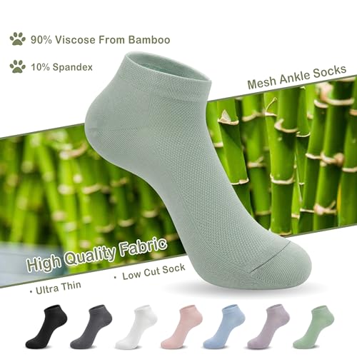 Image of SERISIMPLE Ultra-Thin Comfort Viscose Bamboo Mesh Ankle Socks for Women -Breathable Lightweight Low-Cut Socks 5 Pairs