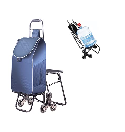 Faltbarer 6-Rad-Einkaufswagen mit Sitz, 35 l Fassungsvermögen, Einkaufstrolley für einfachen Transport, leichter blauer Einkaufshelfer für Senioren und vielbeschäftigte Käufer