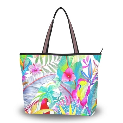 Sac en soie zippé motif perroquet tropical à grande capacité de rangement