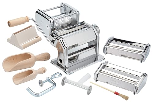 Imperia Italian Pasta Making Gift Set, 9pc Homemade Pasta Making Kit with Machine, Ravioli, Spaghetti, Noodle Attachments and Tools, Silver